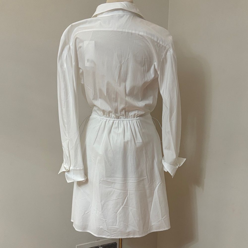 Vince White Button-Front Drawcord Ruched Shirt Dress M - Picture 7 of 11